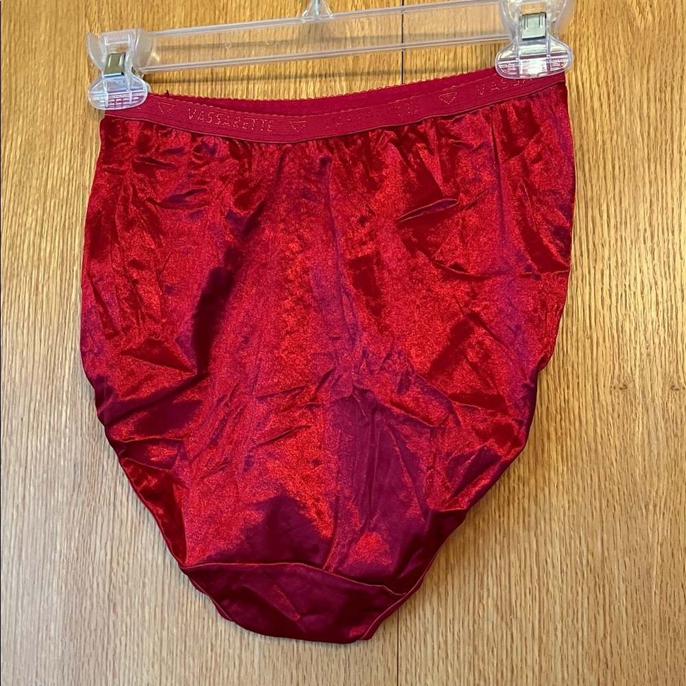 Vintage 90s Red Shiny Satin Vassarette Logo waistband Briefs Panties XL no tags - Picture 4 of 12